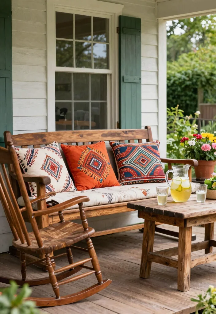 14 Farmhouse Front Porch Ideas with Rustic Personality 4 14 Farmhouse Front Porch Ideas with Rustic Personality 4. Rustic Wooden Furniture 0