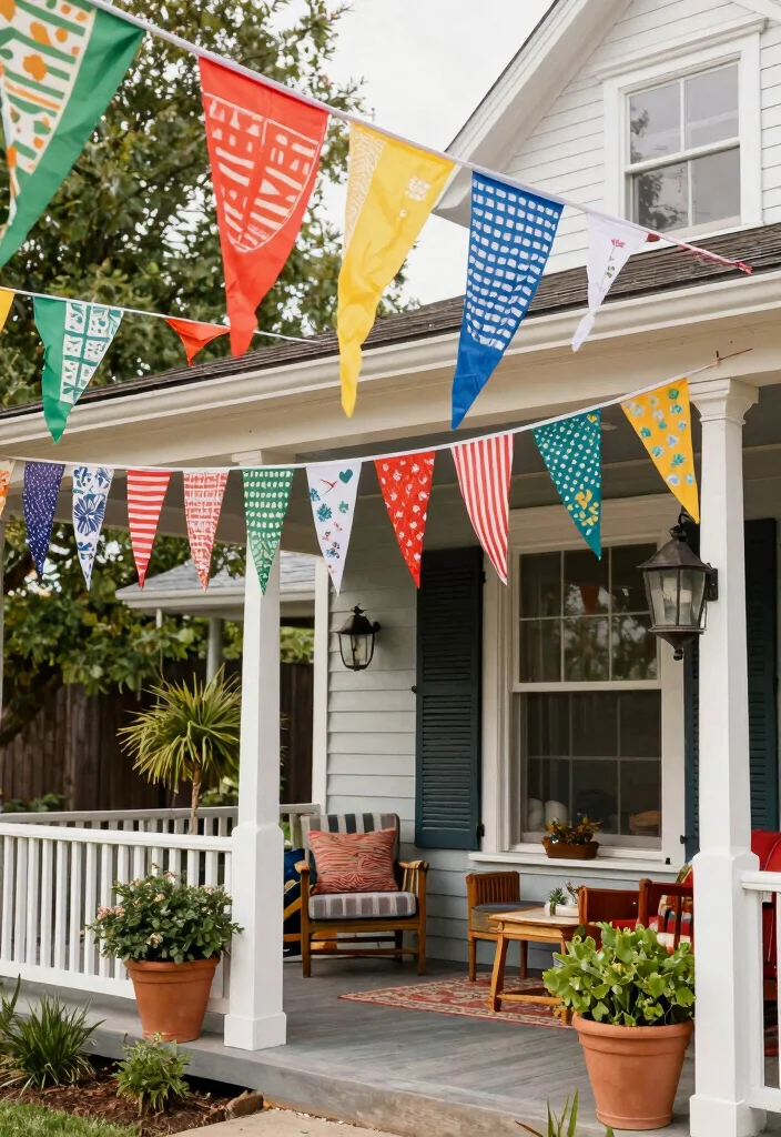 14 Front Porch Decor Ideas to Refresh Your Home Exterior 10. Festive Flags and Banners 0
