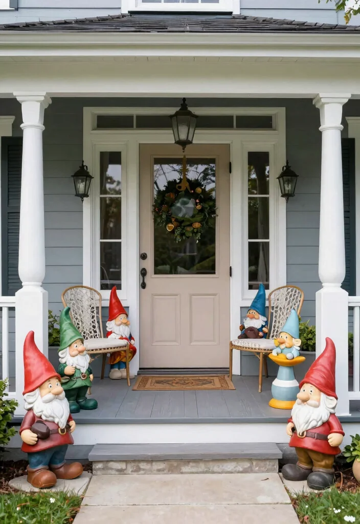 14 Front Porch Decor Ideas to Refresh Your Home Exterior 11. Garden Gnomes and Whimsical Decor 0