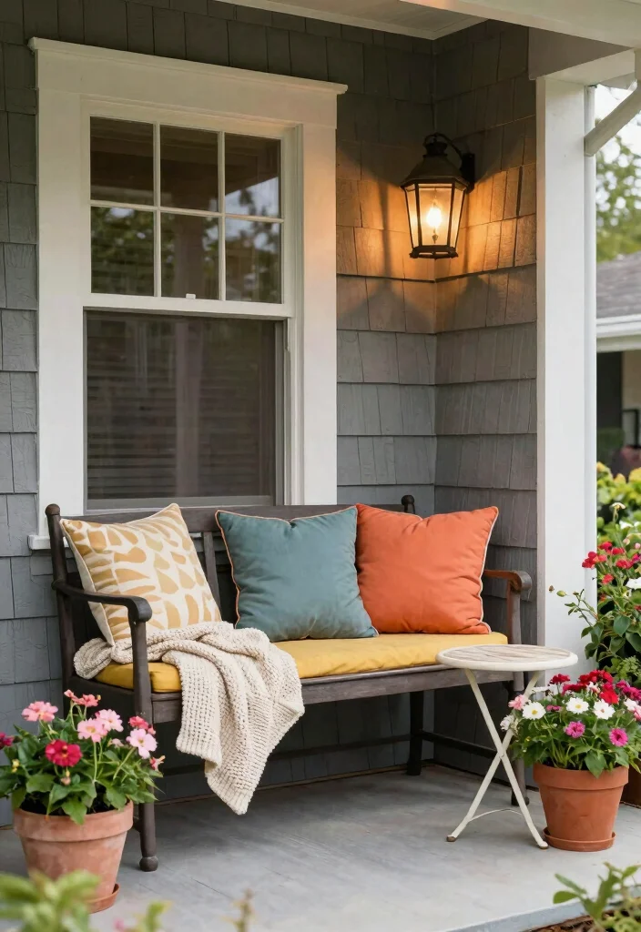 14 Front Porch Decorating Ideas for Everyday Charm 1. Cozy Seating Nook 0