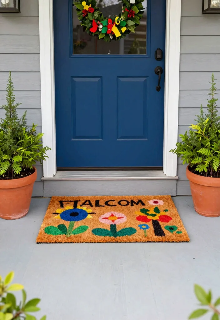 14 Front Porch Decorating Ideas for Everyday Charm 5. Fun Welcome Mats 0