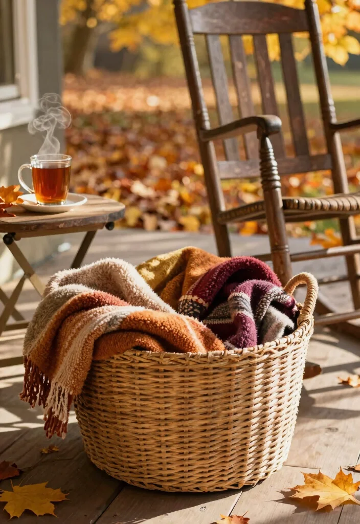 14 Front Porch Fall Decorating Ideas with Warm Seasonal Vibes 1. Cozy Blanket Baskets 0