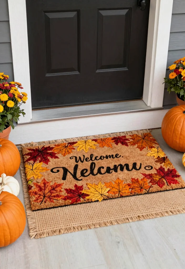 14 Front Porch Fall Decorating Ideas with Warm Seasonal Vibes 10. Fall Themed Door Mats 0
