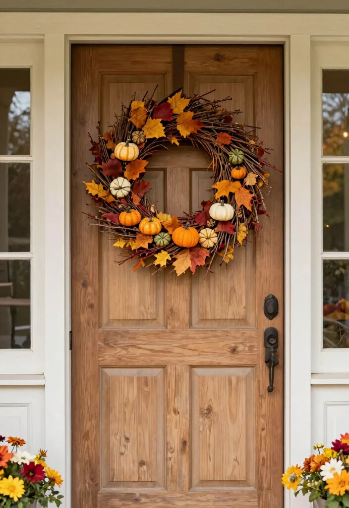 14 Front Porch Fall Decorating Ideas with Warm Seasonal Vibes 3. Seasonal Wreaths 0