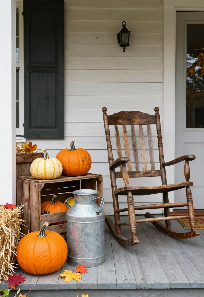 14 Front Porch Fall Decorating Ideas with Warm Seasonal Vibes 7. Vintage Finds 0