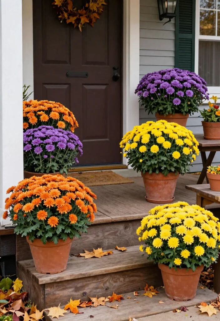 14 Front Porch Fall Decorating Ideas with Warm Seasonal Vibes 8. Potted Mums and Flowers 0