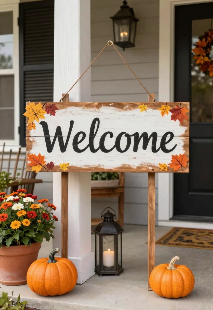 14 Front Porch Fall Decorating Ideas with Warm Seasonal Vibes 9. Welcome Signs 0