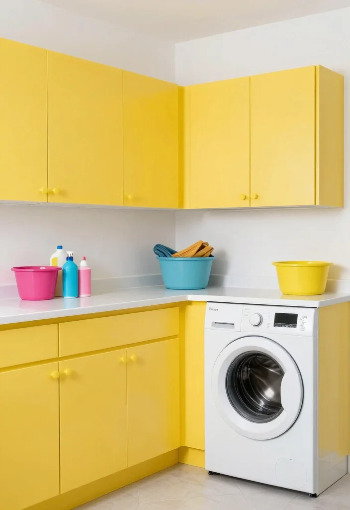 14 Laundry Room Cabinet Ideas for Hidden Storage 10. Colorful Cabinet Accents 0
