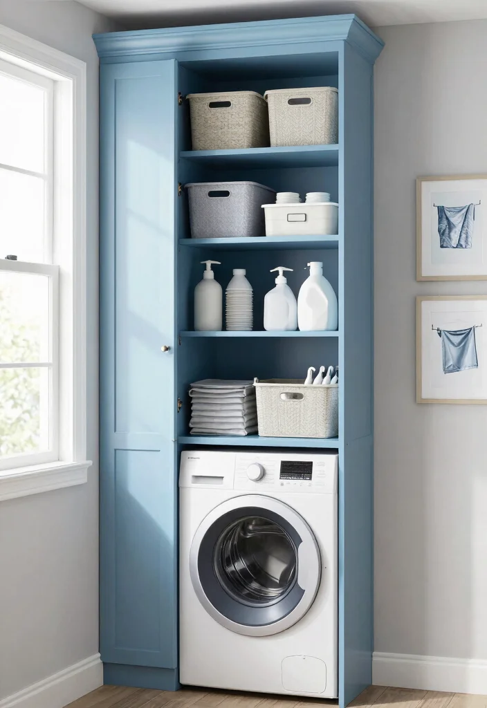 14 Laundry Room Cabinet Ideas for Hidden Storage 3. Vertical Cabinets for Small Spaces 0