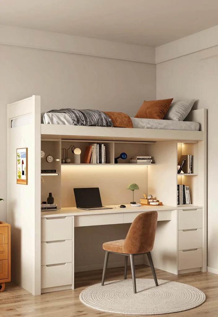 14 Lofted Bed Dorm Room Ideas That Feel Open and Functional 2. Multi Functional Lofted Bed 0