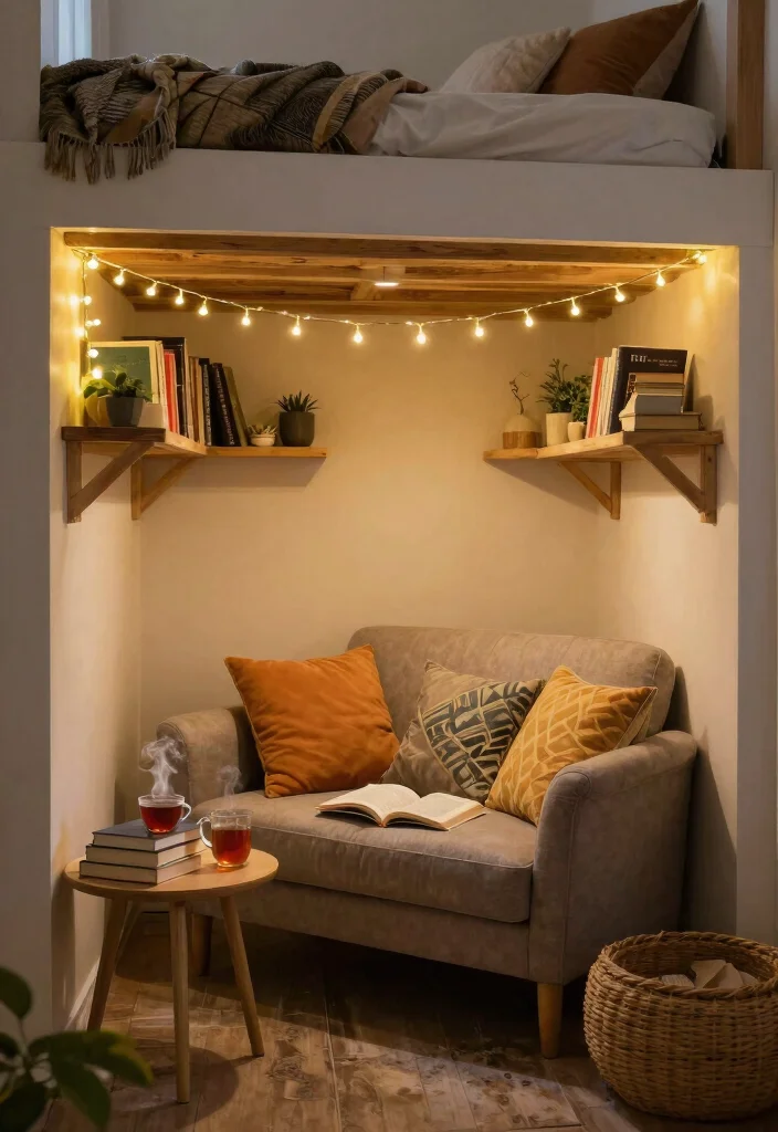 14 Lofted Bed Dorm Room Ideas That Feel Open and Functional 3. Cozy Reading Nook 0