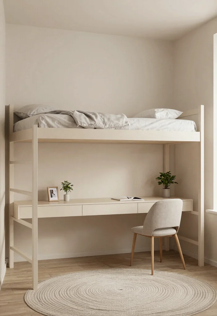 14 Lofted Bed Dorm Room Ideas That Feel Open and Functional 4. Minimalist Decor Approach 0