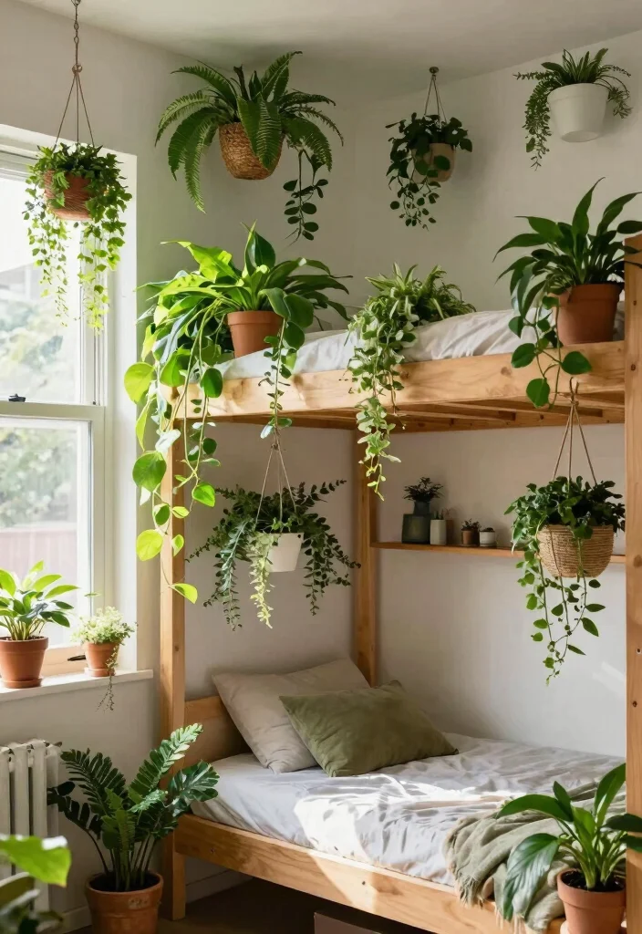 14 Lofted Bed Dorm Room Ideas That Feel Open and Functional 6. Vertical Garden Aesthetic 0