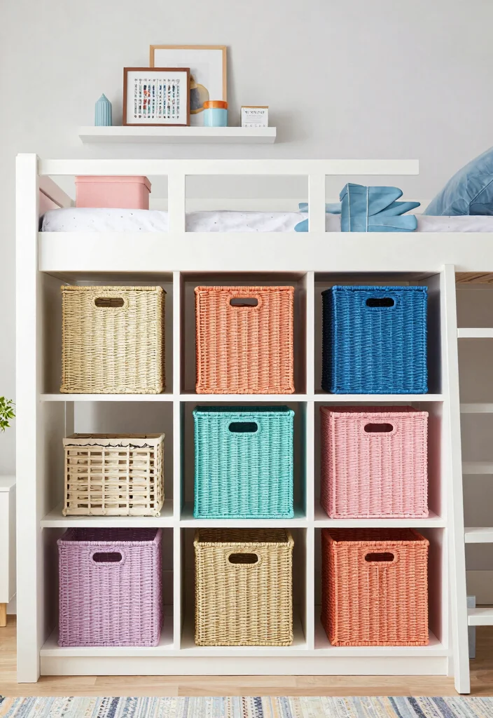 14 Lofted Bed Dorm Room Ideas That Feel Open and Functional 7. Decorative Storage Solutions 0