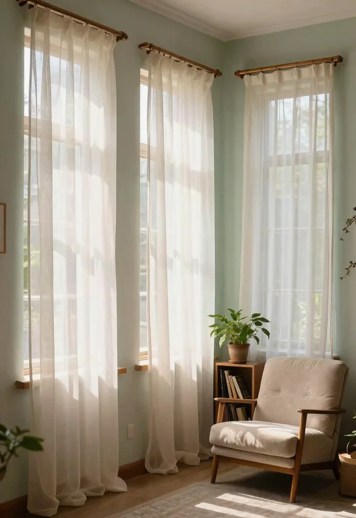 14 Three Window Curtain Ideas for Balanced and Stylish Symmetry 1. Ethereal Sheer Panels 0