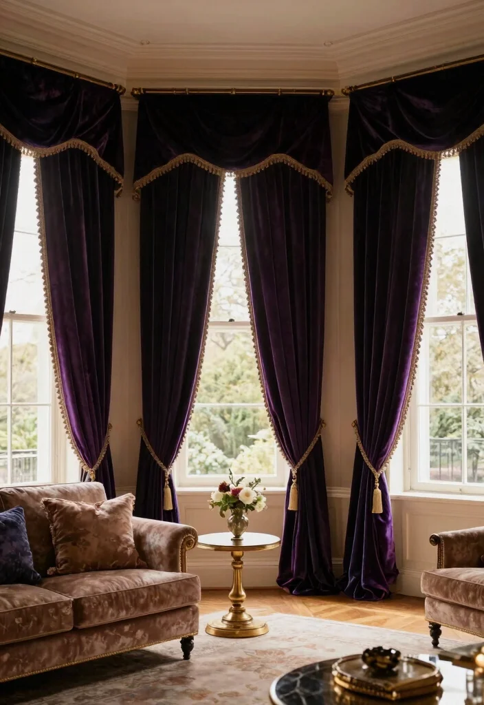 14 Three Window Curtain Ideas for Balanced and Stylish Symmetry 13. Elegant Velvet Drapes 0