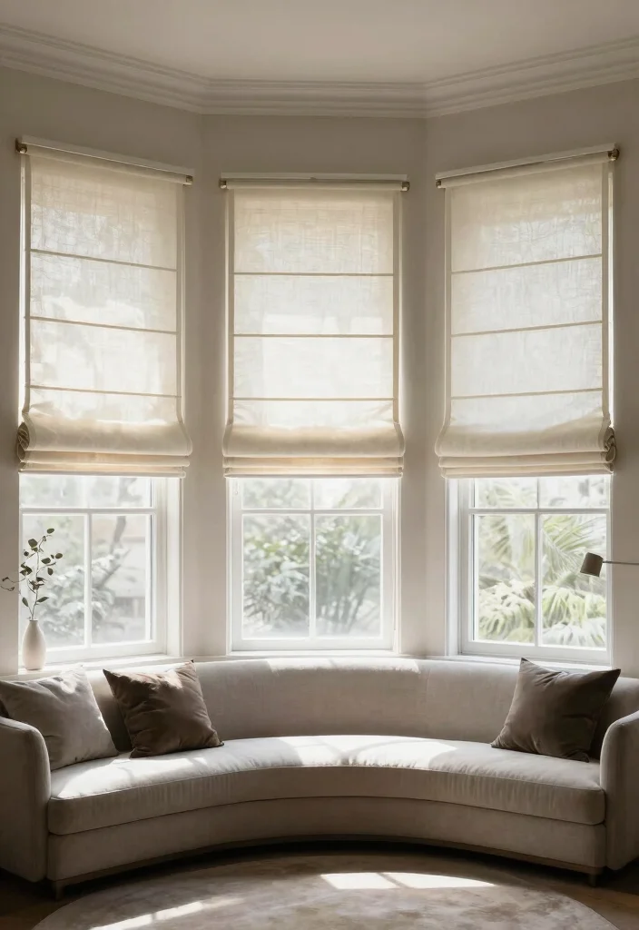 14 Three Window Curtain Ideas for Balanced and Stylish Symmetry 4. Classic Roman Shades 0