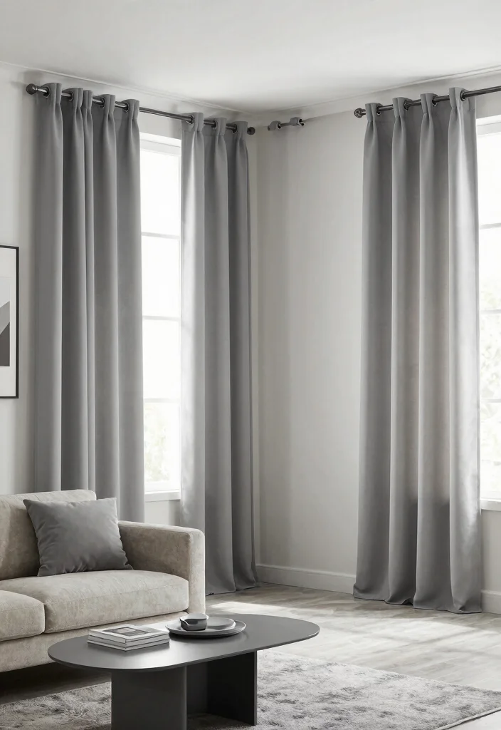 14 Three Window Curtain Ideas for Balanced and Stylish Symmetry 7. Monochrome Elegance 0