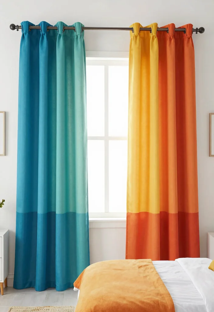 15 Curtain Ideas for Bedroom Spaces That Feel Calm and Restful 14. Color Block Curtains 0