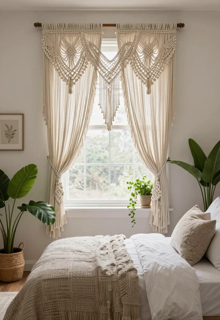 15 Curtain Ideas for Bedroom Spaces That Feel Calm and Restful 7. Macram Window Treatments 0