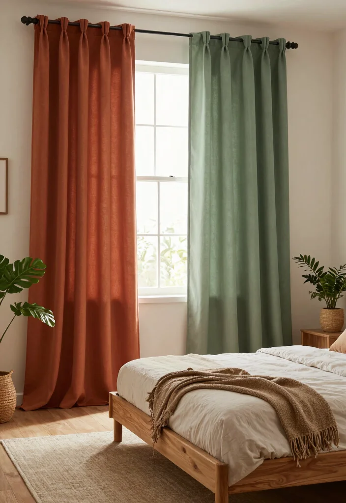 15 Curtain Ideas for Bedroom Spaces That Feel Calm and Restful 9. Earthy Tone Drapery 0