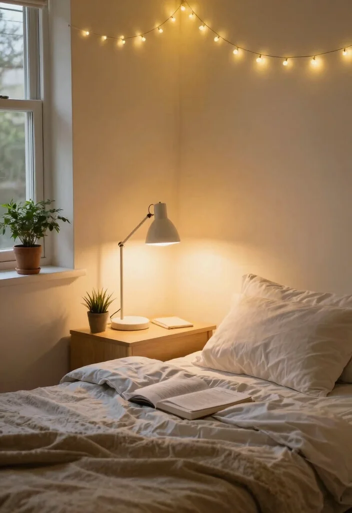 15 Dorm Room Ideas That Feel Cozy Personal and Easy to Live In 4. Cozy Lighting 0
