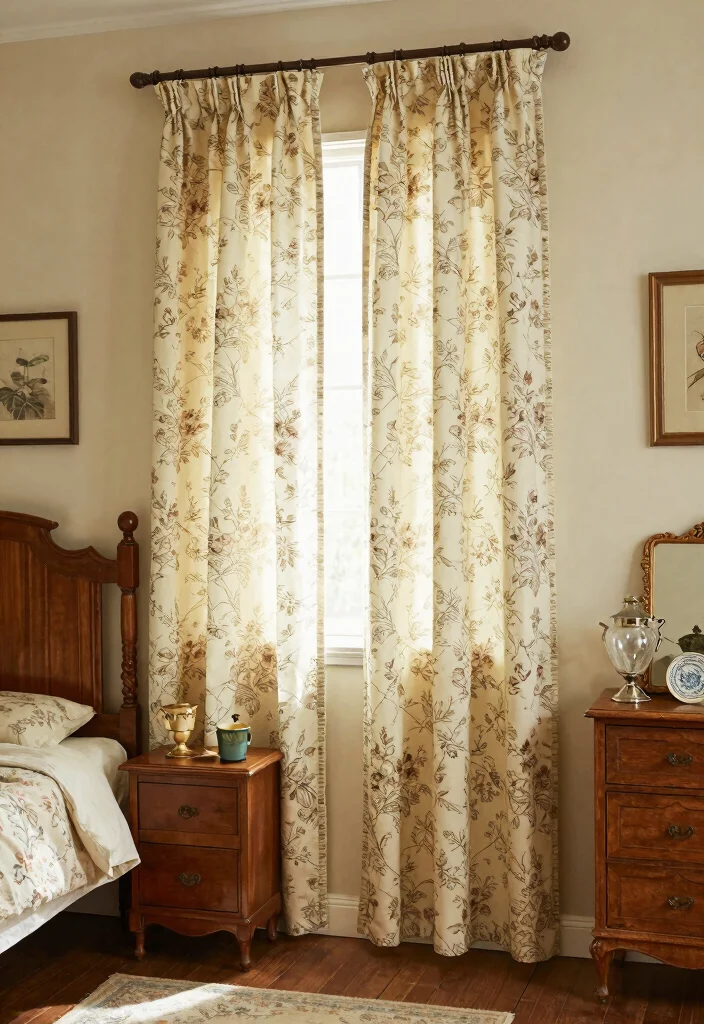 16 Bedroom Curtain Ideas for Cozy Sleep and Gentle Morning Light 16. Vintage Finds for Unique Charm 0