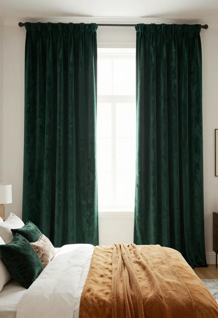 16 Bedroom Curtain Ideas for Cozy Sleep and Gentle Morning Light 4. Velvet Touch for Luxurious Comfort 0