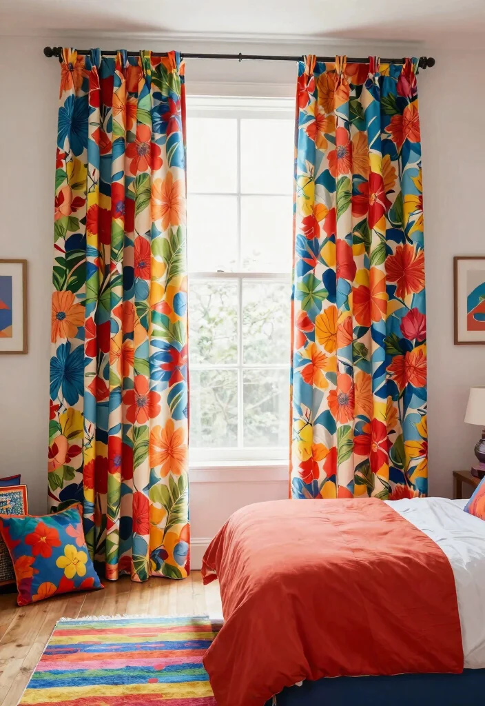 16 Bedroom Curtain Ideas for Cozy Sleep and Gentle Morning Light 7. Patterned Curtains for a Bold Statement 0