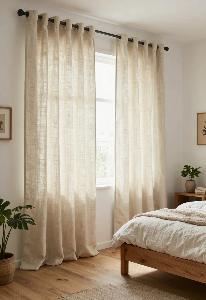 16 Bedroom Curtain Ideas for Cozy Sleep and Gentle Morning Light 8. Rustic Canvas for a Farmhouse Feel 0