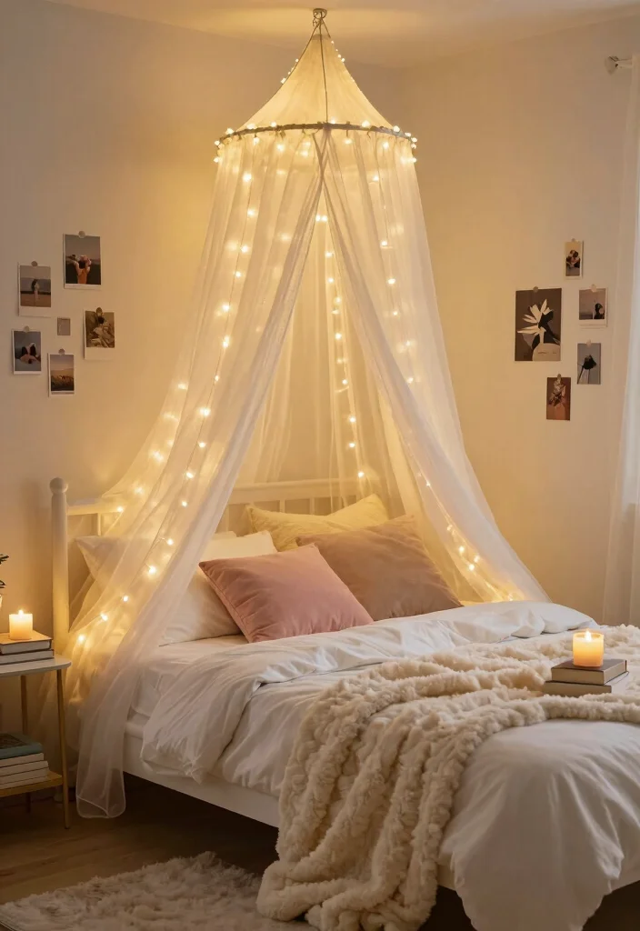 16 Dorm Room Ideas for Girls in College with Cozy Details 1. Dreamy Canopy Bed 0