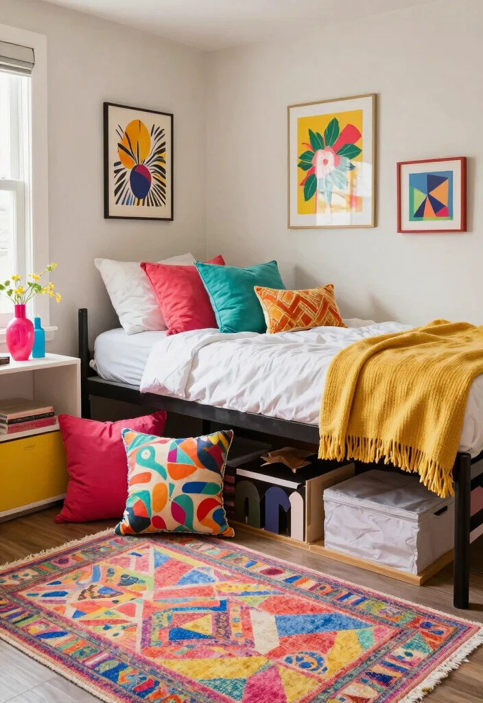 16 Dorm Room Ideas for Girls in College with Cozy Details 14. Colorful Accents 0