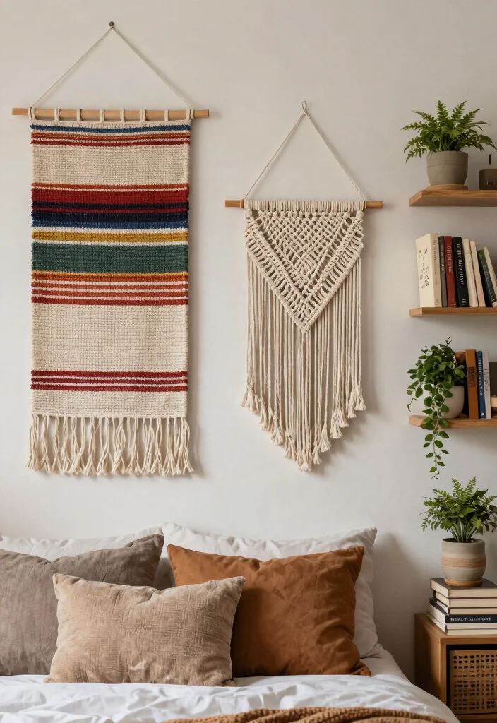 18 College Dorm Room Ideas Aesthetic with Cozy Vibes 11. DIY Wall Hangings for Personal Expression 0