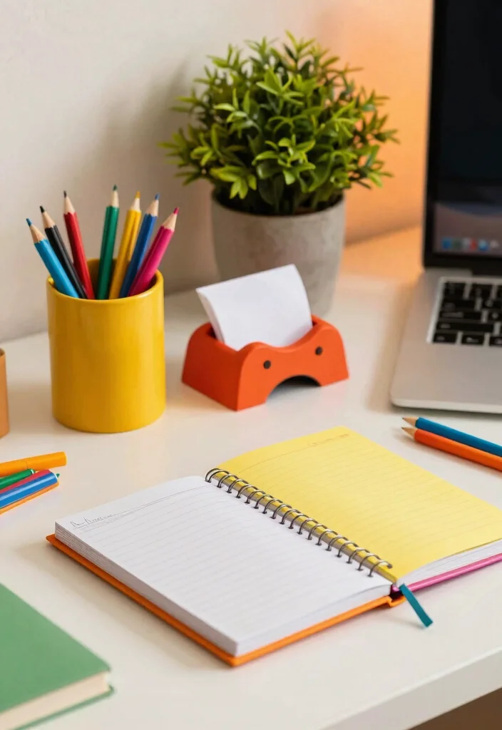 18 College Dorm Room Ideas Aesthetic with Cozy Vibes 13. Trendy Desk Accessories for a Fun Workspace 0