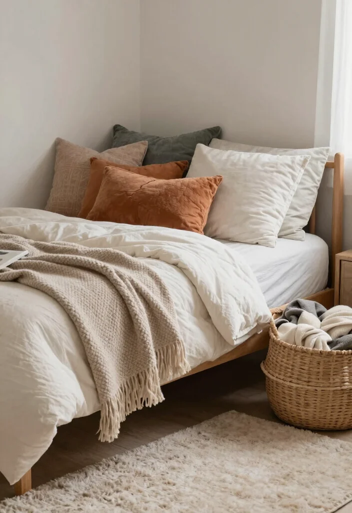 18 College Dorm Room Ideas Aesthetic with Cozy Vibes 14. Soft Textures for Comfort and Aesthetics 0