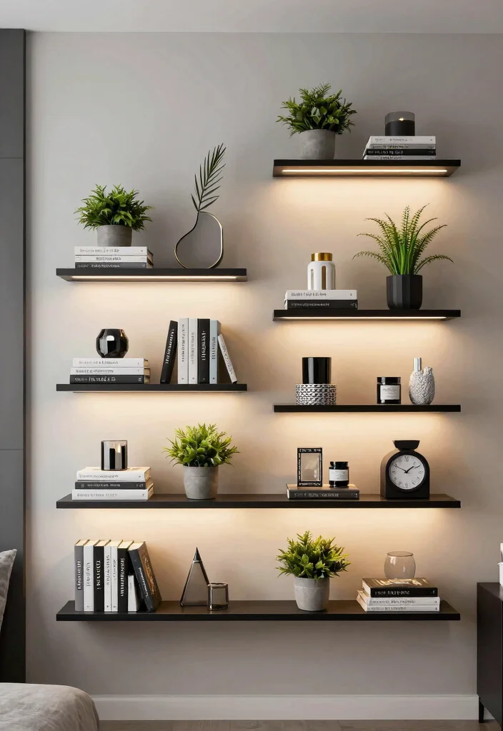 18 College Dorm Room Ideas Aesthetic with Cozy Vibes 16. Chic Wall Shelves for Display and Storage 0