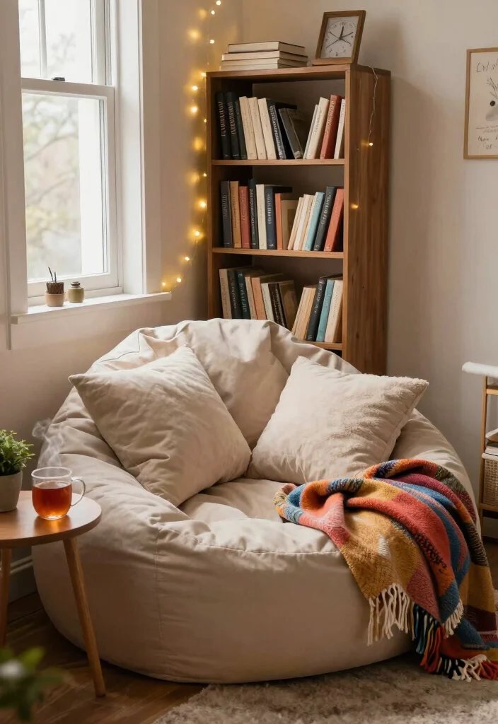 18 College Dorm Room Ideas Aesthetic with Cozy Vibes 2. Cozy Reading Nook with Pillows and Throws 0