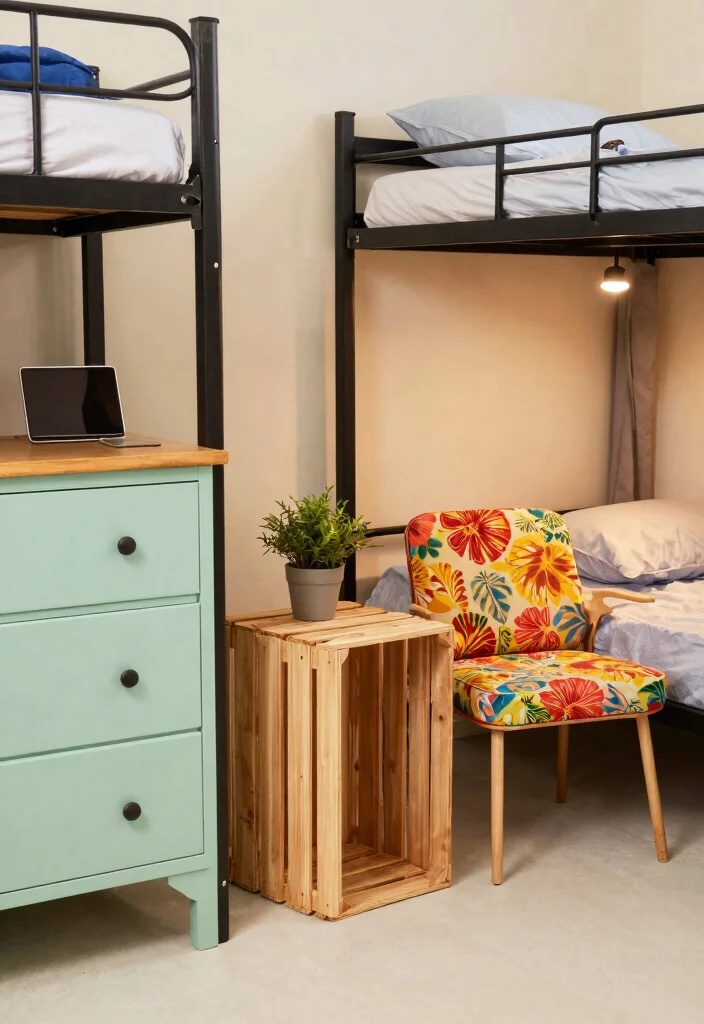 18 College Dorm Room Ideas for Small Spaces with Big Personality 1. Upcycled Furniture Finds 0
